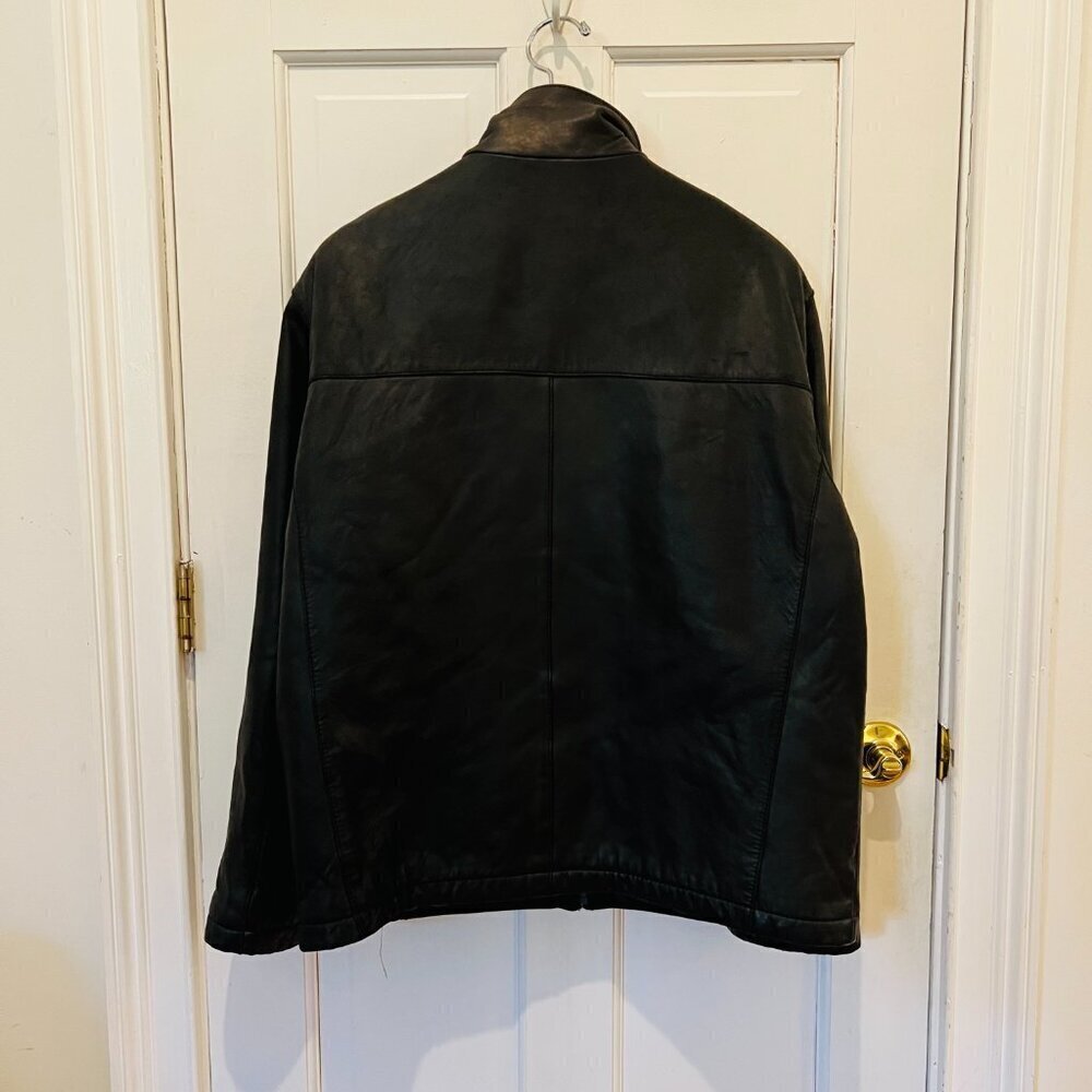 Vintage Dockers Men's L Quilted Soft Leather Iconic Bomber Jacket Coat Black - Picture 15 of 16